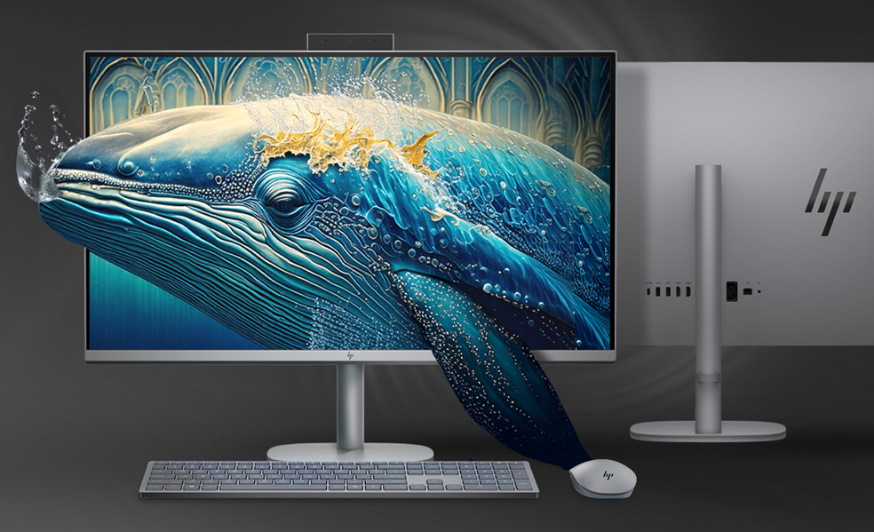 image of a all in one with a whale jumping out of screen