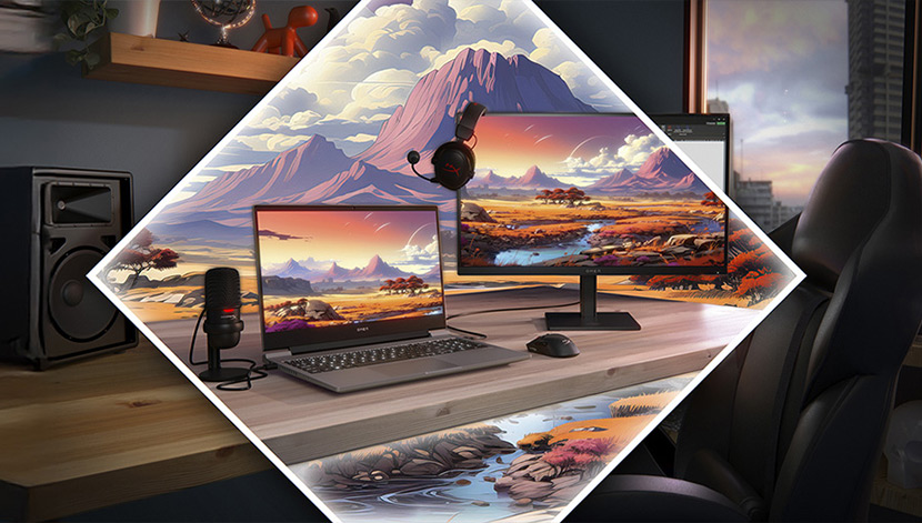 image of a gaming setup in reality and virtuality