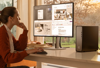 A lady is working with an Omnidesk PC