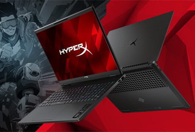 Gaming hyperX laptop on a red and gray background