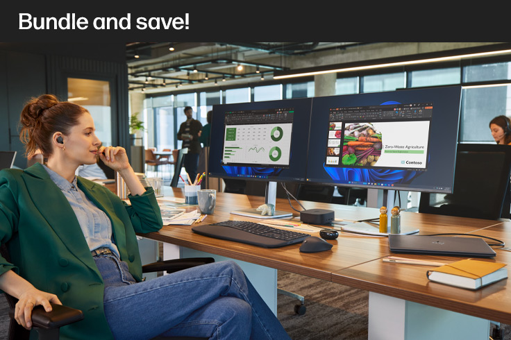 woman is working in an office with an hp setup