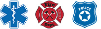 paramedic, fire fighter, police badge