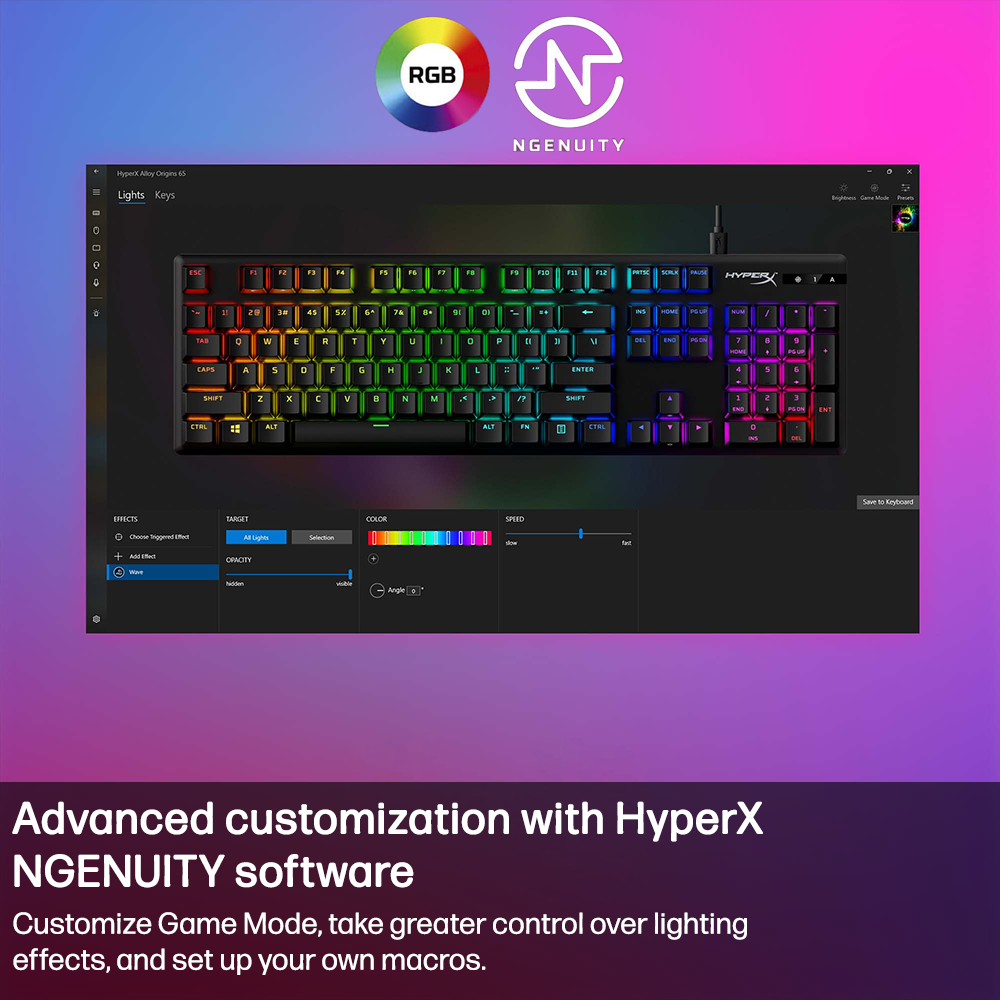 Advanced customization with HyperX NGENUITY software