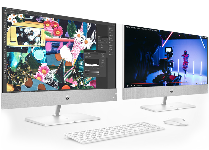 HP Pavilion monitors with keyboard and mouse