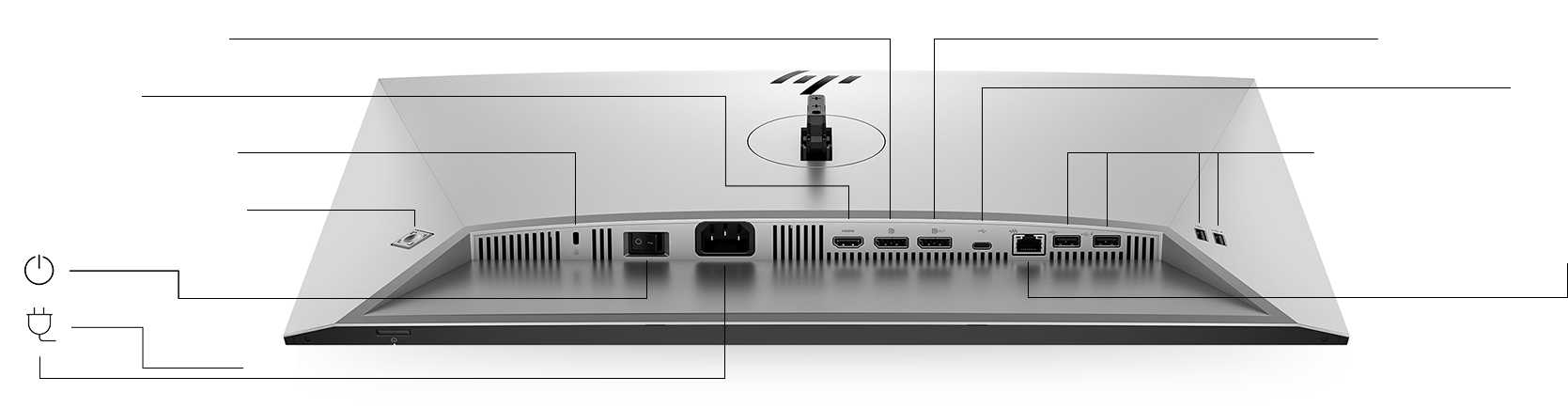 Back view of monitor with ports