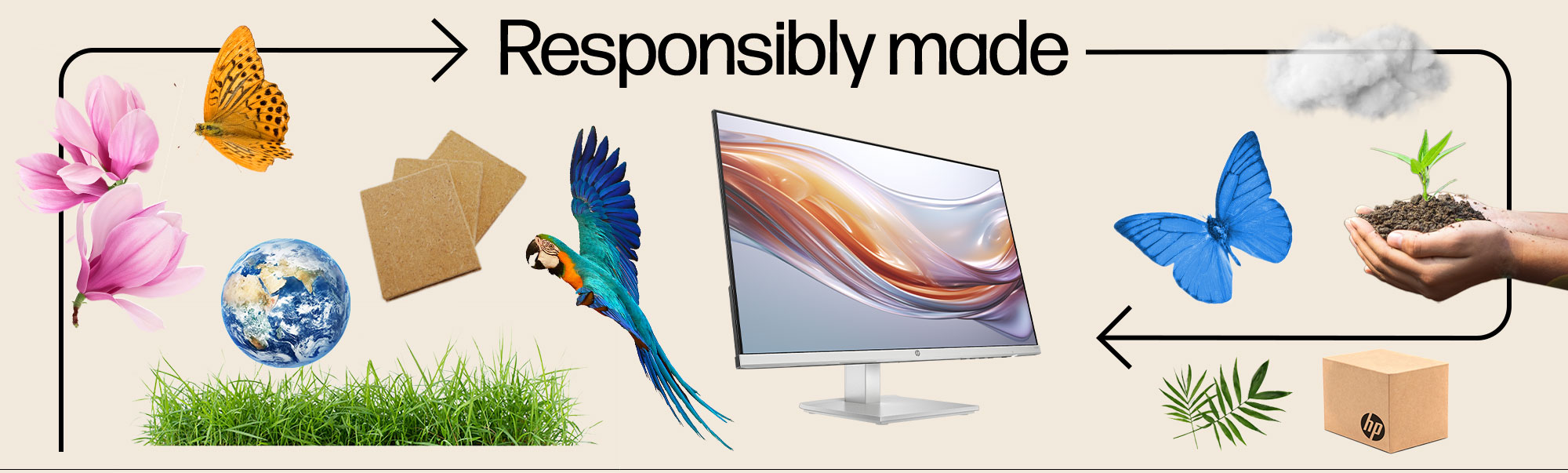 HP monitor with colorful objects