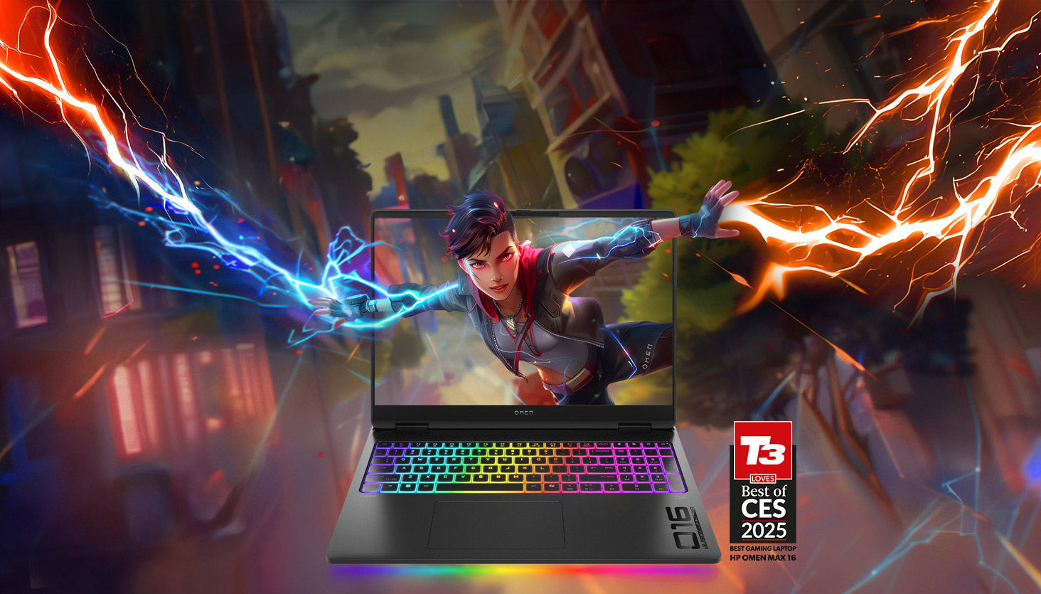 Gaming character poping out the screen of an OMEN Max 16 Gaming Laptop