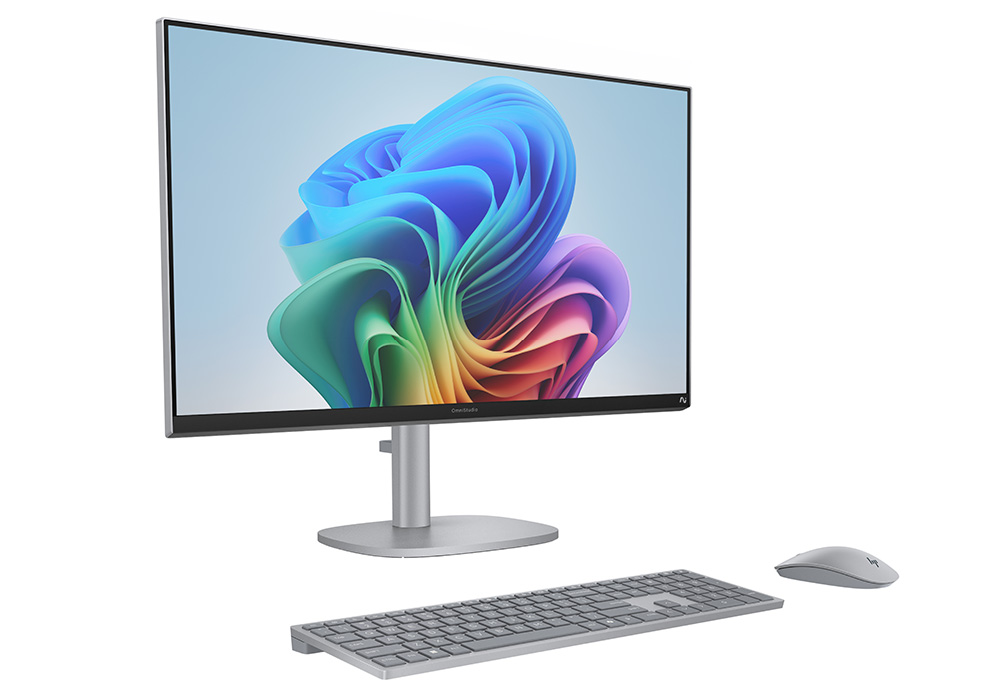 HP OmniStudio X 27-inch All-in-One Next Gen AI PC front left angle view