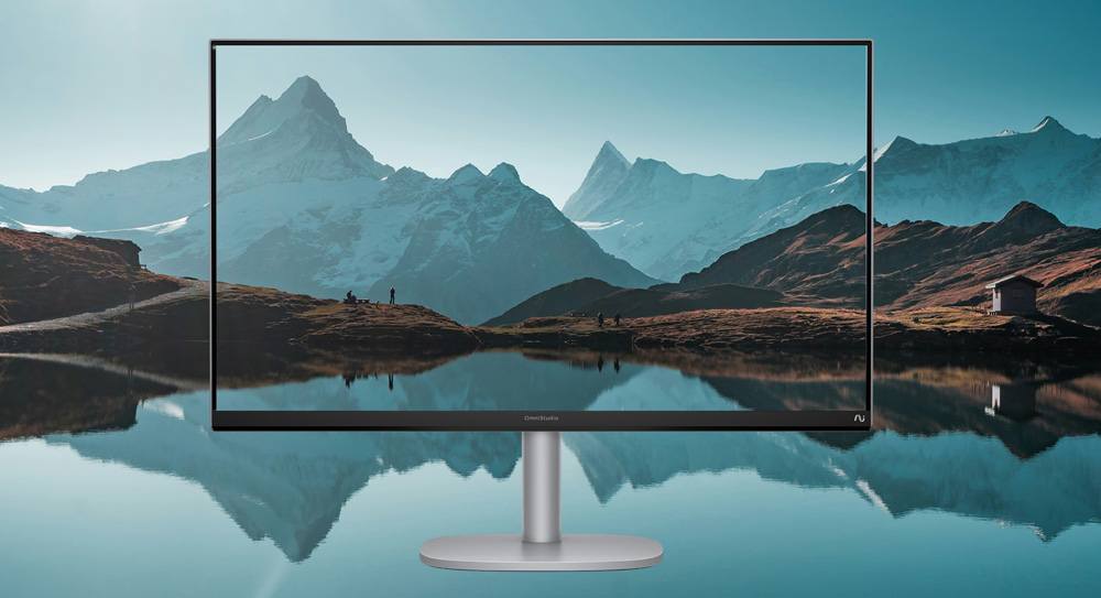 HP OmniStudio 31.5-inch All-in-One Next Gen AI PC Display, showing a nature landscape