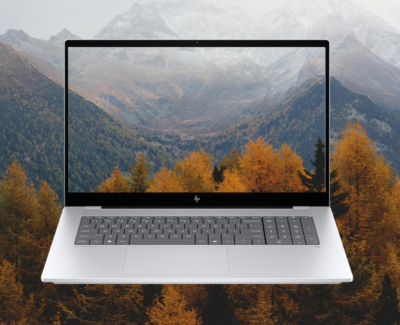 HP OmniBook 7 17.3-inch Next Gen AI PC showing a nature landscape