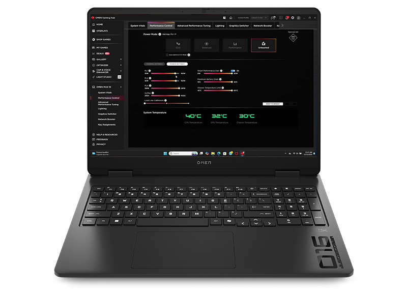 OMEN 16 front center view, showing the OMEN Gaming Hub