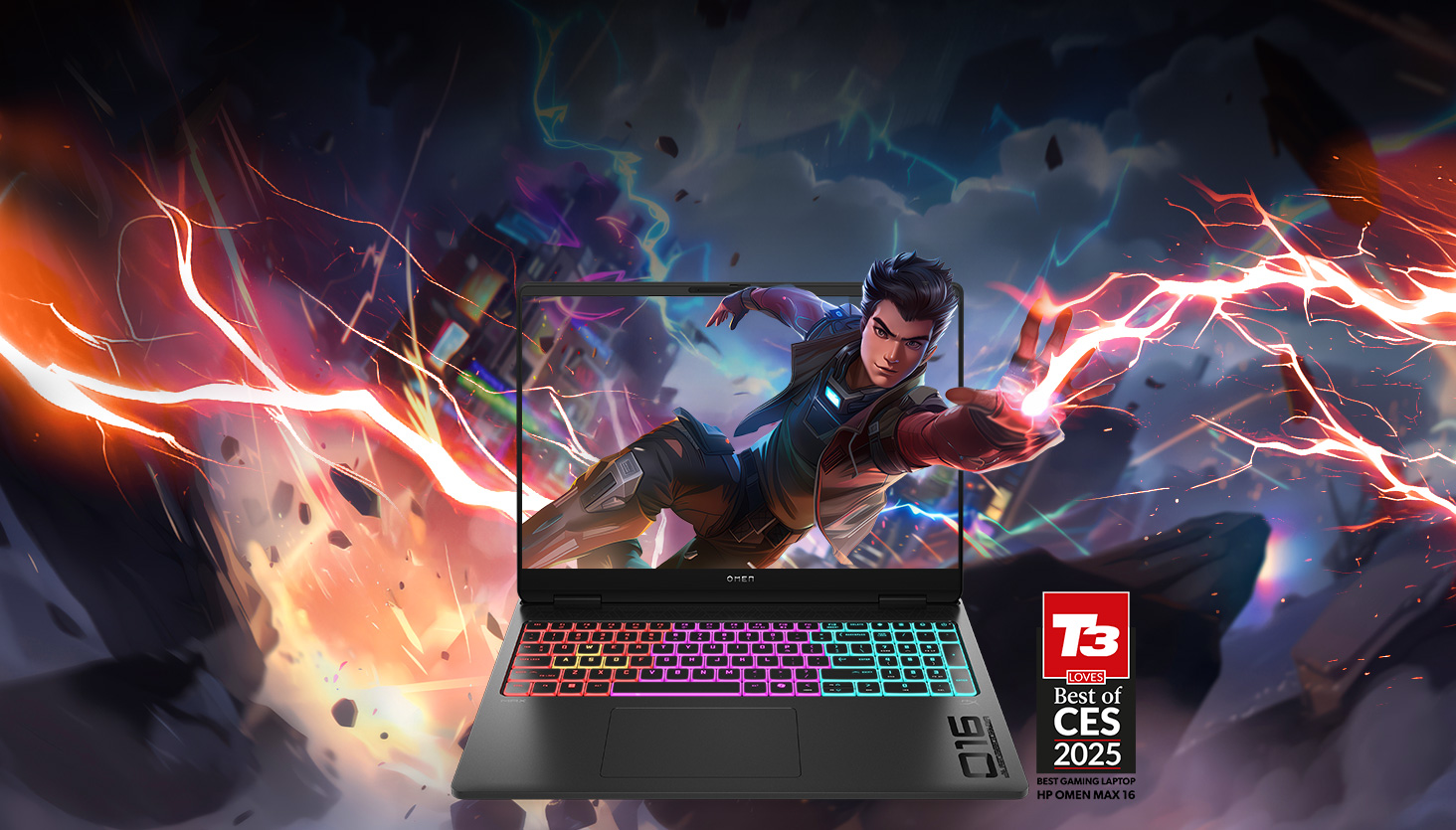Gaming character poping out the screen of an OMEN Max 16 Gaming Laptop