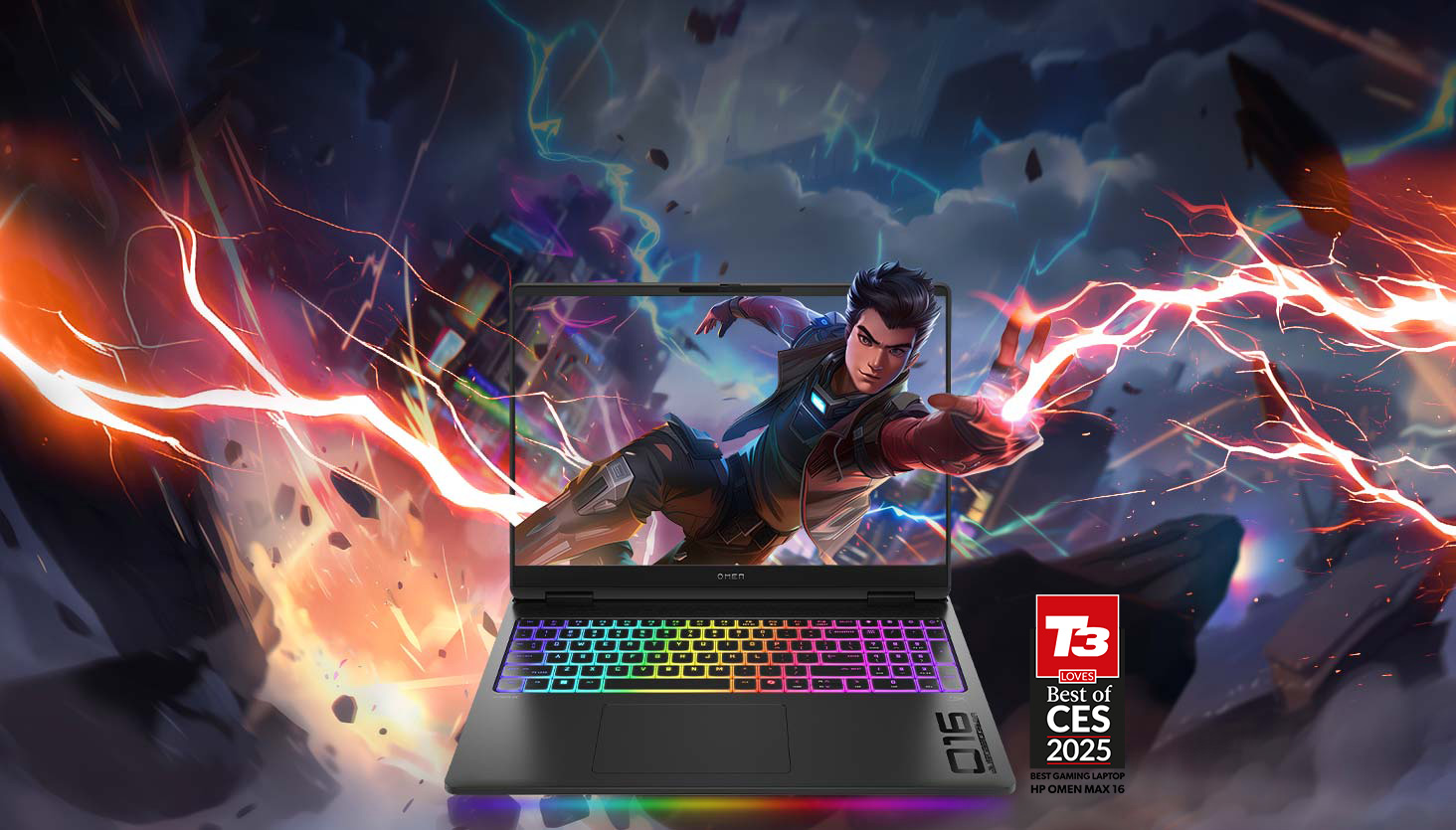 Gaming character poping out the screen of an OMEN Max 16 Gaming Laptop