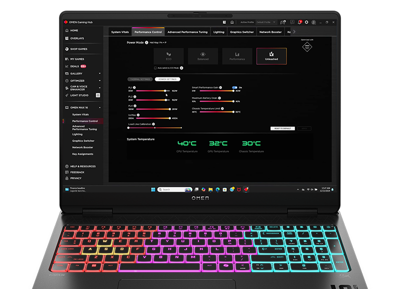 OMEN Max 16 front center view, showing the OMEN Gaming Hub