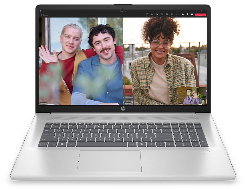 HP 17-inch Laptop PC front view displaying a video call