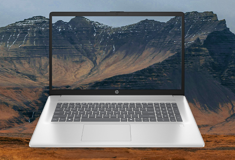 HP 17-inch Laptop PC showing a nature landscape