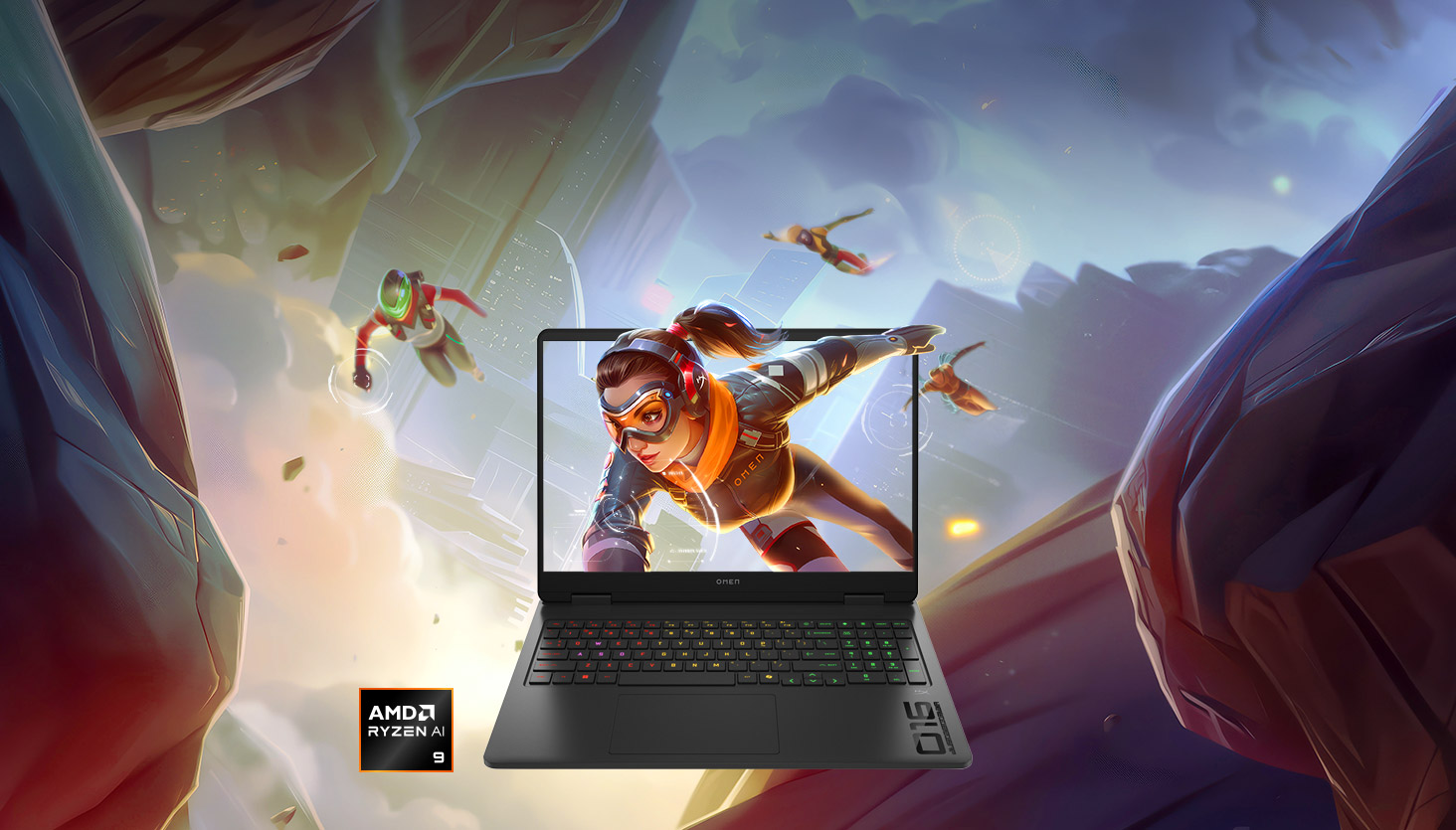 Gaming character poping out the screen of an OMEN 16 Gaming Laptop