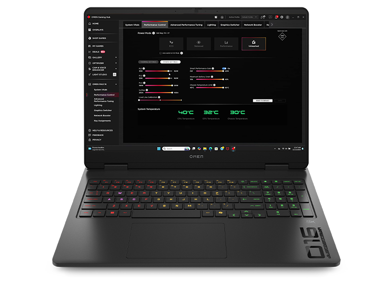 OMEN 16 front center view, showing the OMEN Gaming Hub