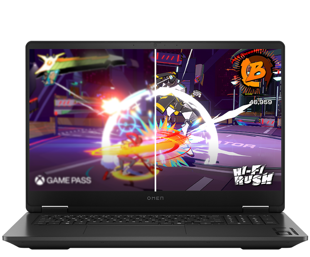 OMEN 17 Gaming Laptop displaying HIFI rush video game