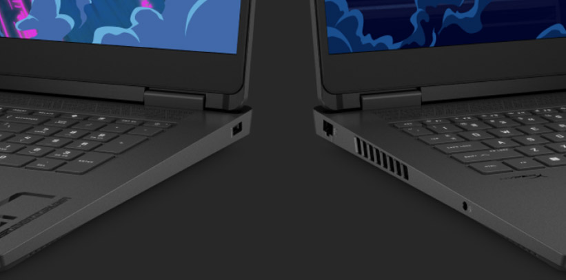 two Omen 17 gaming laptops front angled view