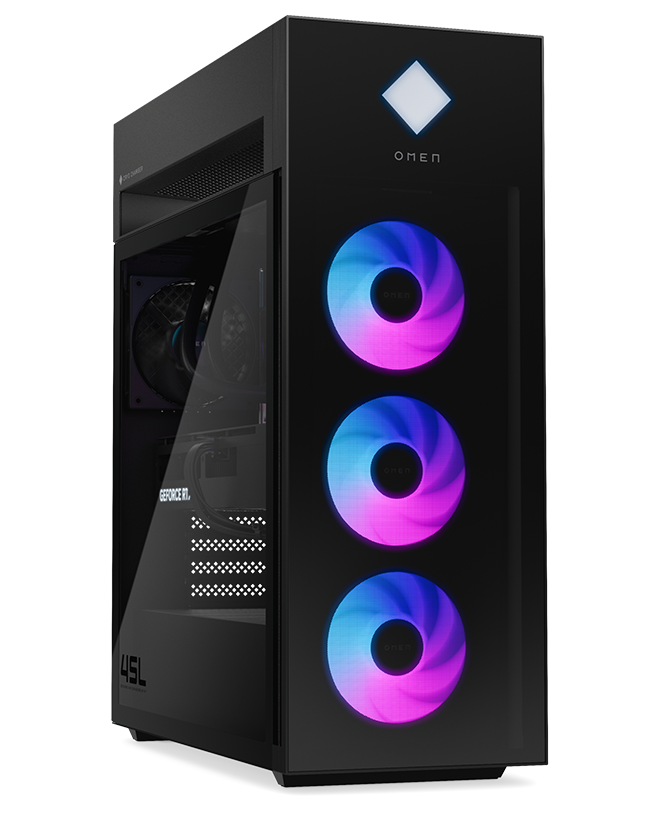 HP OMEN 45L Gaming Desktop PC front left angled view