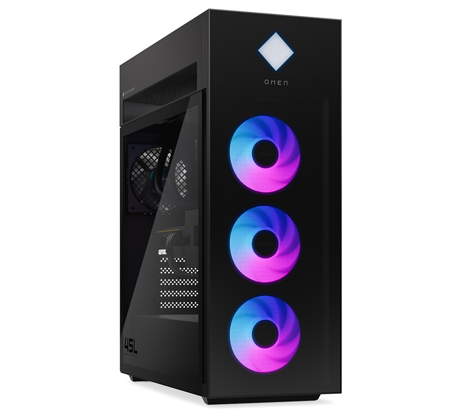 HP OMEN 45L Gaming Desktop PC front left angled view
