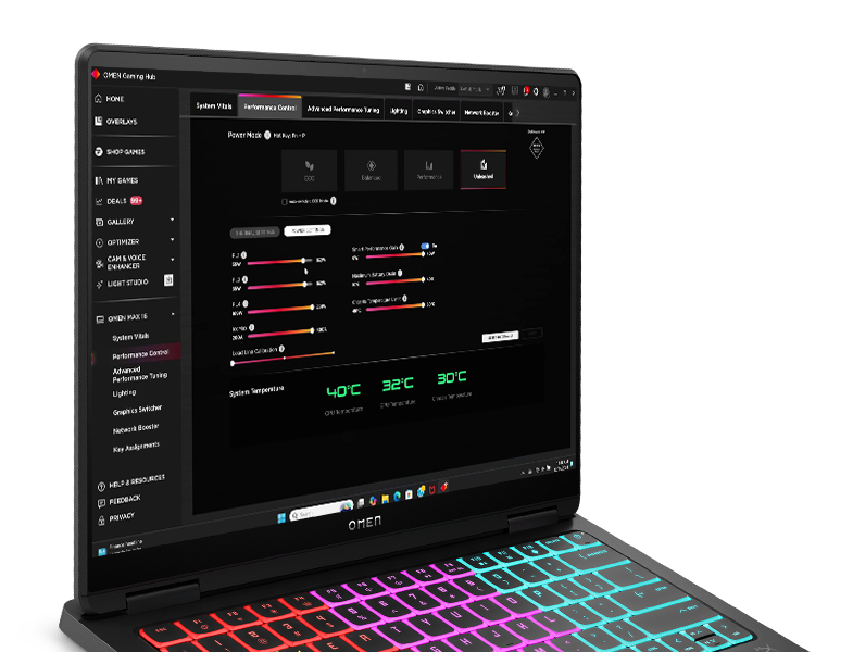 OMEN Transcend 14 displaying OMEN gaming HUB
